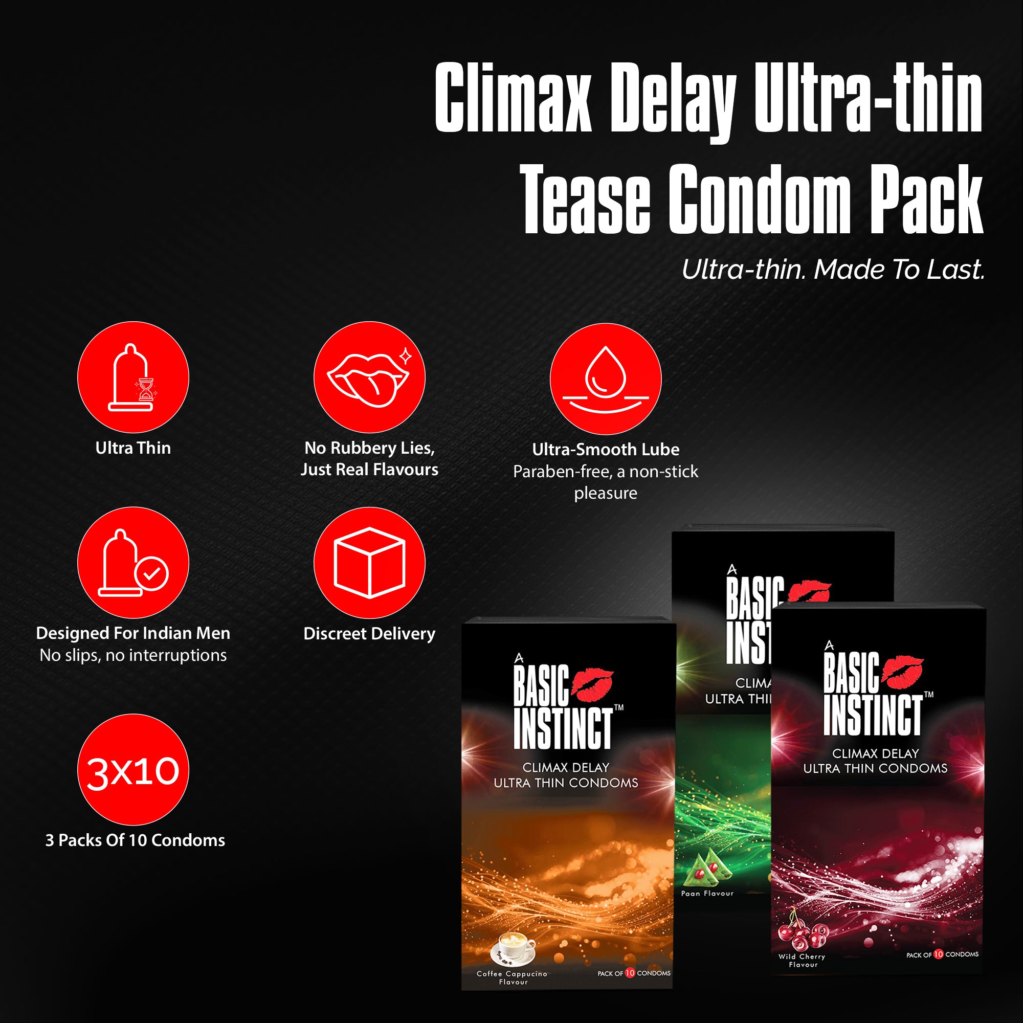 CLIMAX DELAY ULTRA-THIN CONDOMS (Combo of 3 packs of 10s)