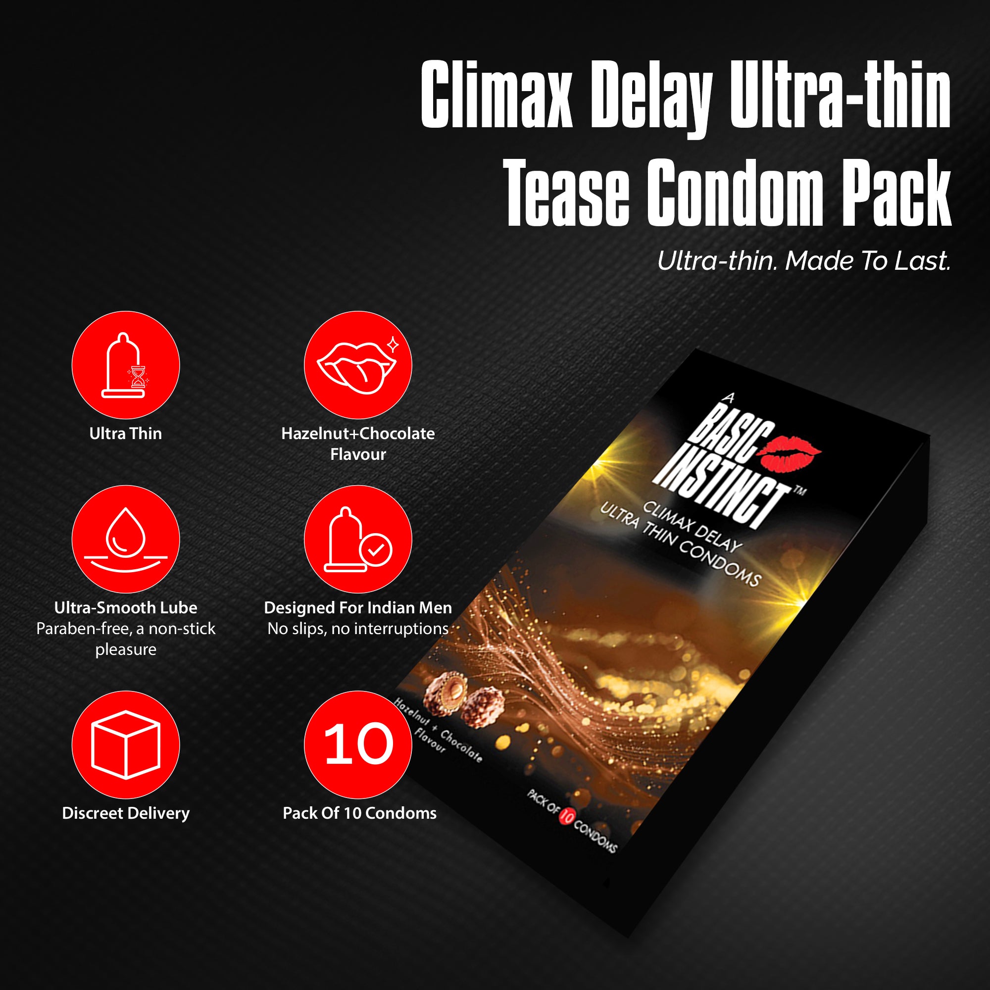 Climax Delay Ultrathin Condoms Chocolate + Hazelnut Pack of 10