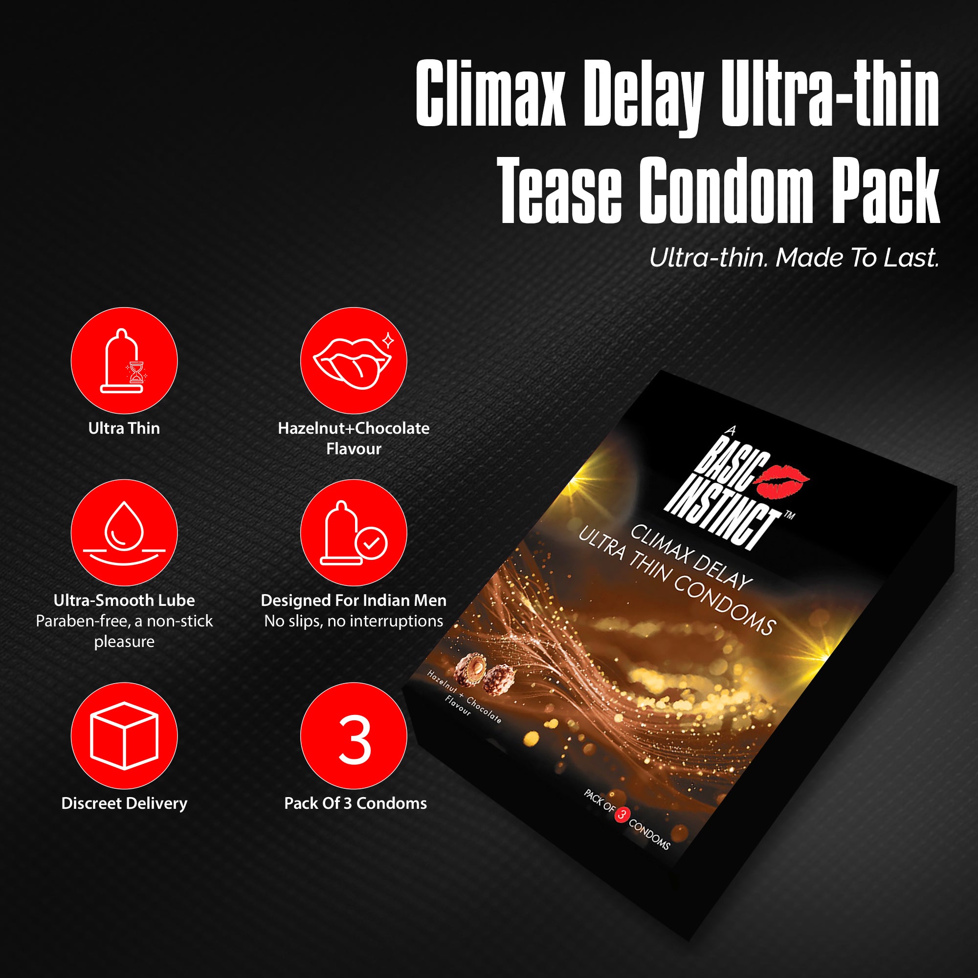 Climax Delay Ultrathin Condoms Chocolate + Hazelnut Pack of 3