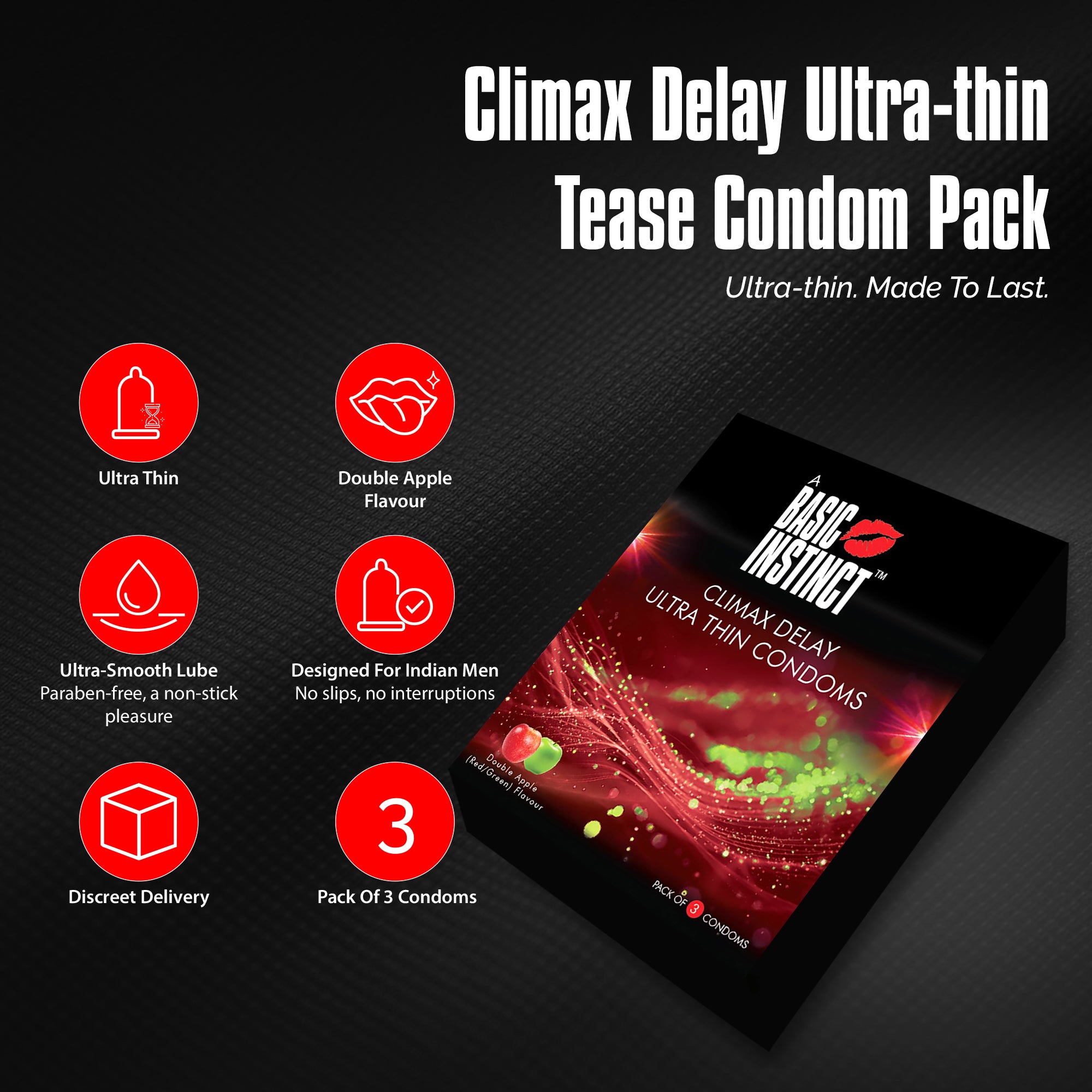 Climax Delay Ultrathin Condoms Double Apple Pack of 3