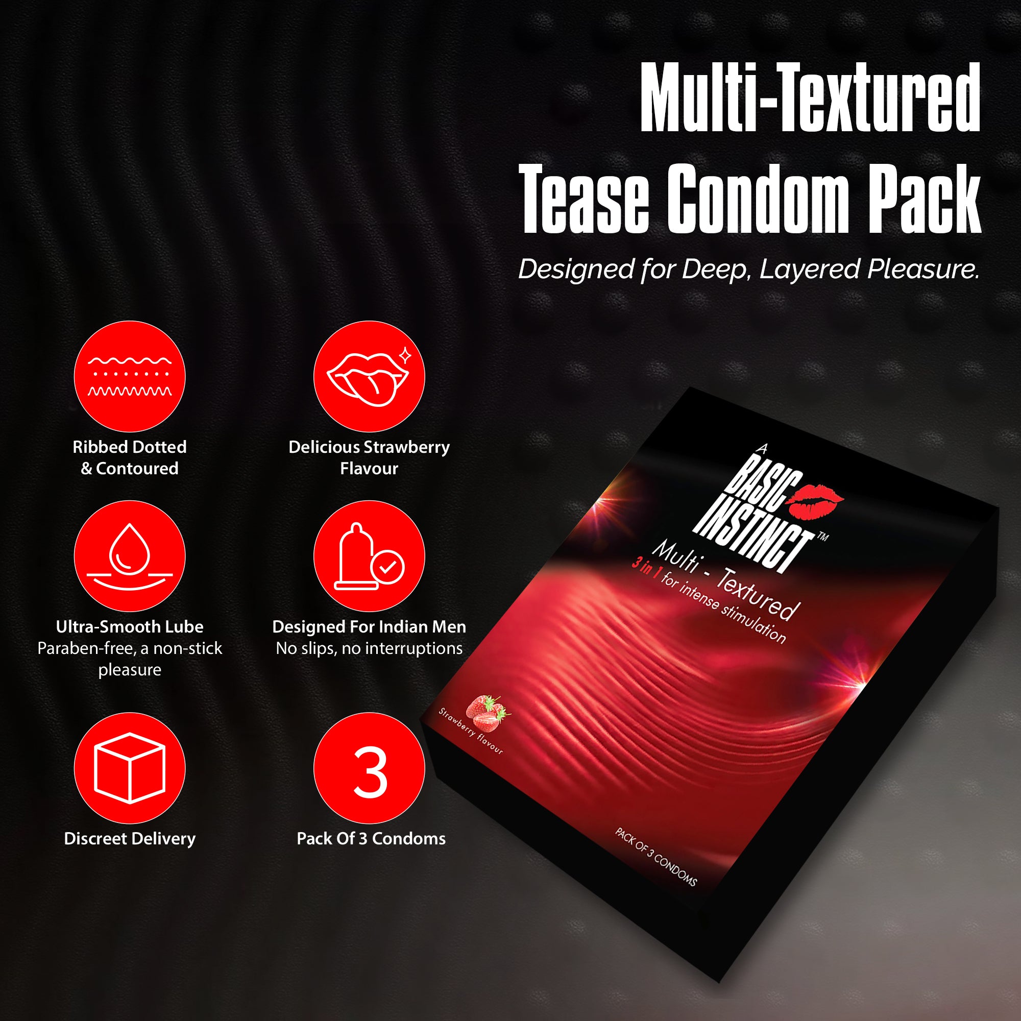 Multi Textured Condoms Strawberry Pack of 3