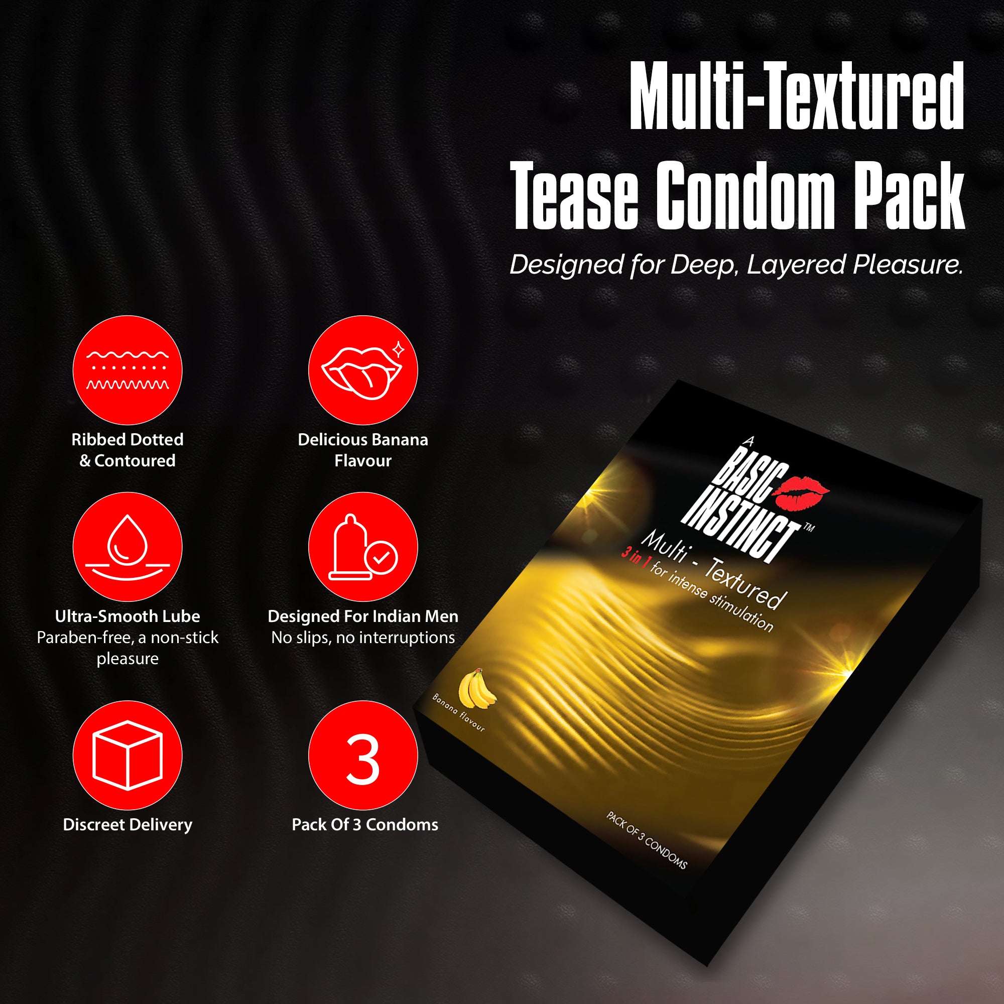 Multi Textured Condoms Banana Pack of 3
