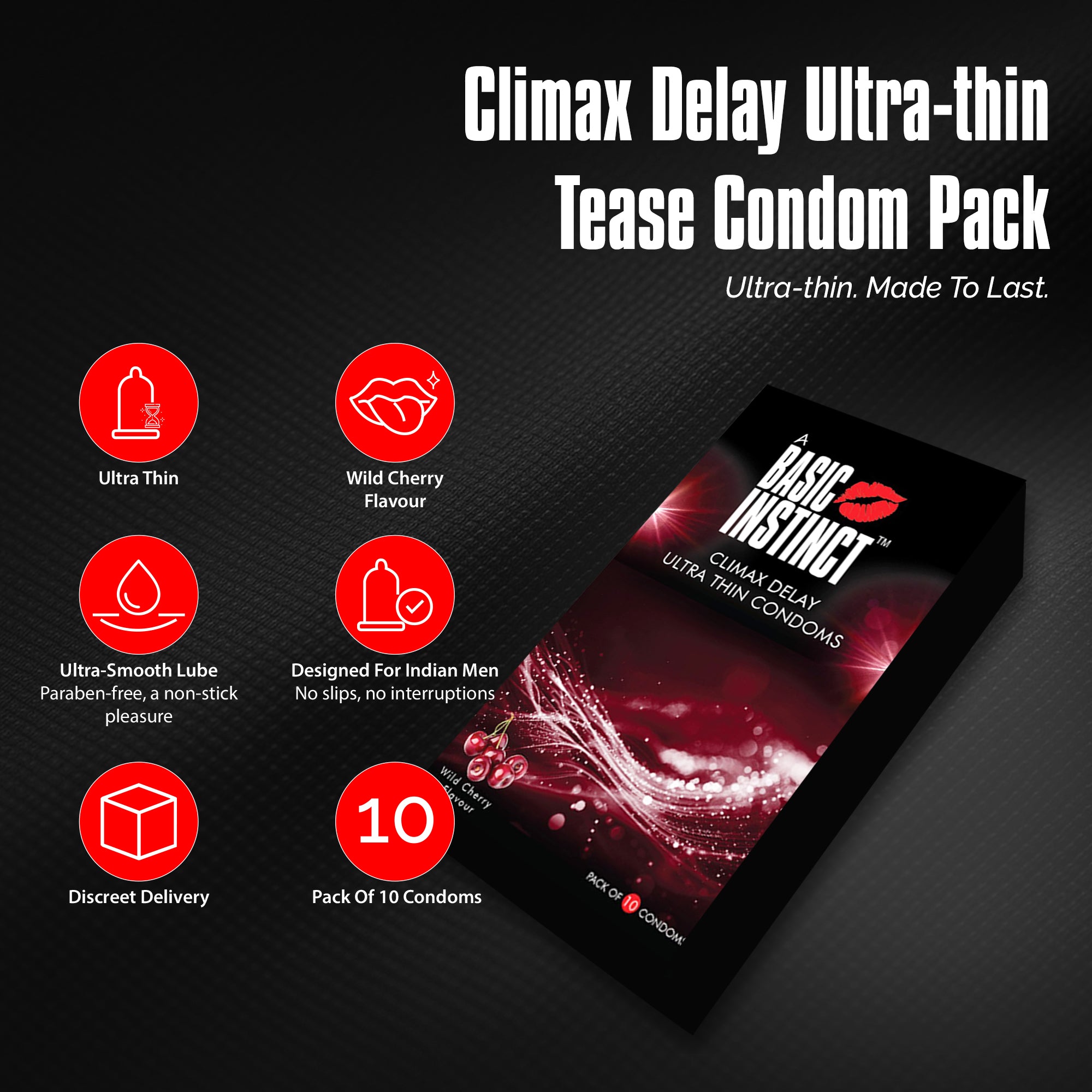 Climax Delay Ultrathin Condoms Wild Cherry Pack of 10
