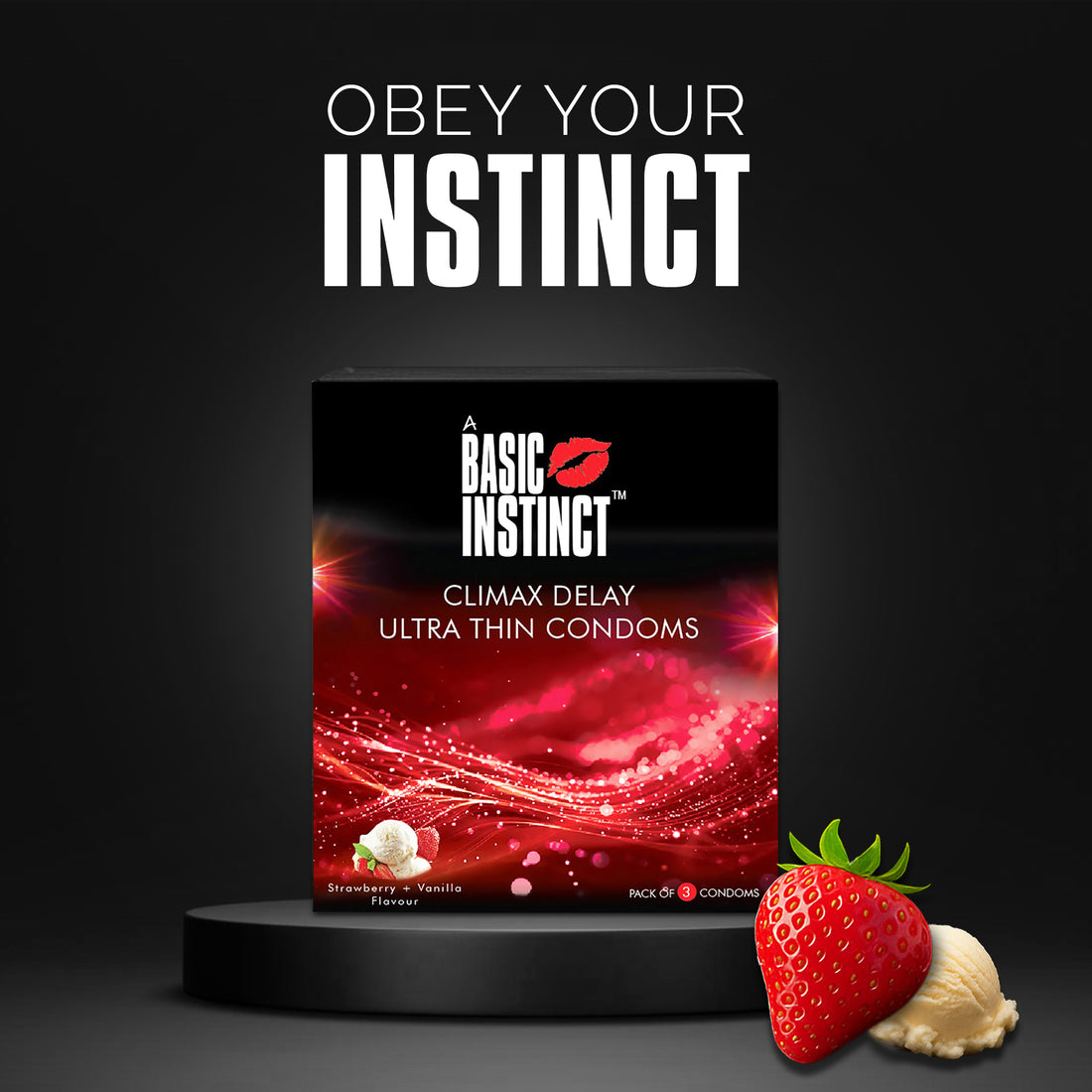 Climax Delay Ultrathin Condoms Strawberry + Vanilla Pack of 3
