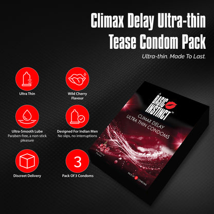 Climax Delay Ultrathin Condoms Wild Cherry Pack of 3