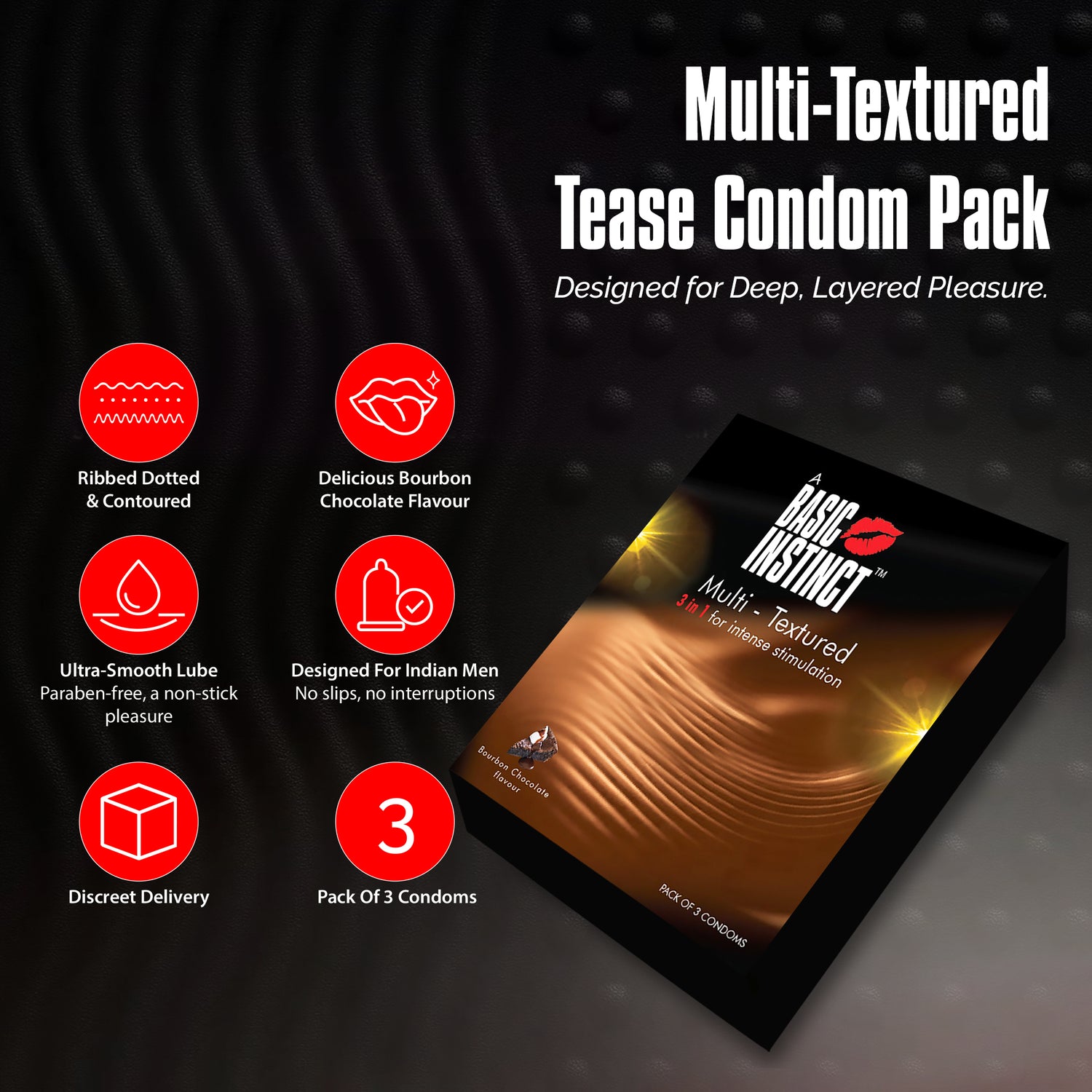 Multi Textured Condoms Bourbon Chocolate Pack of 3
