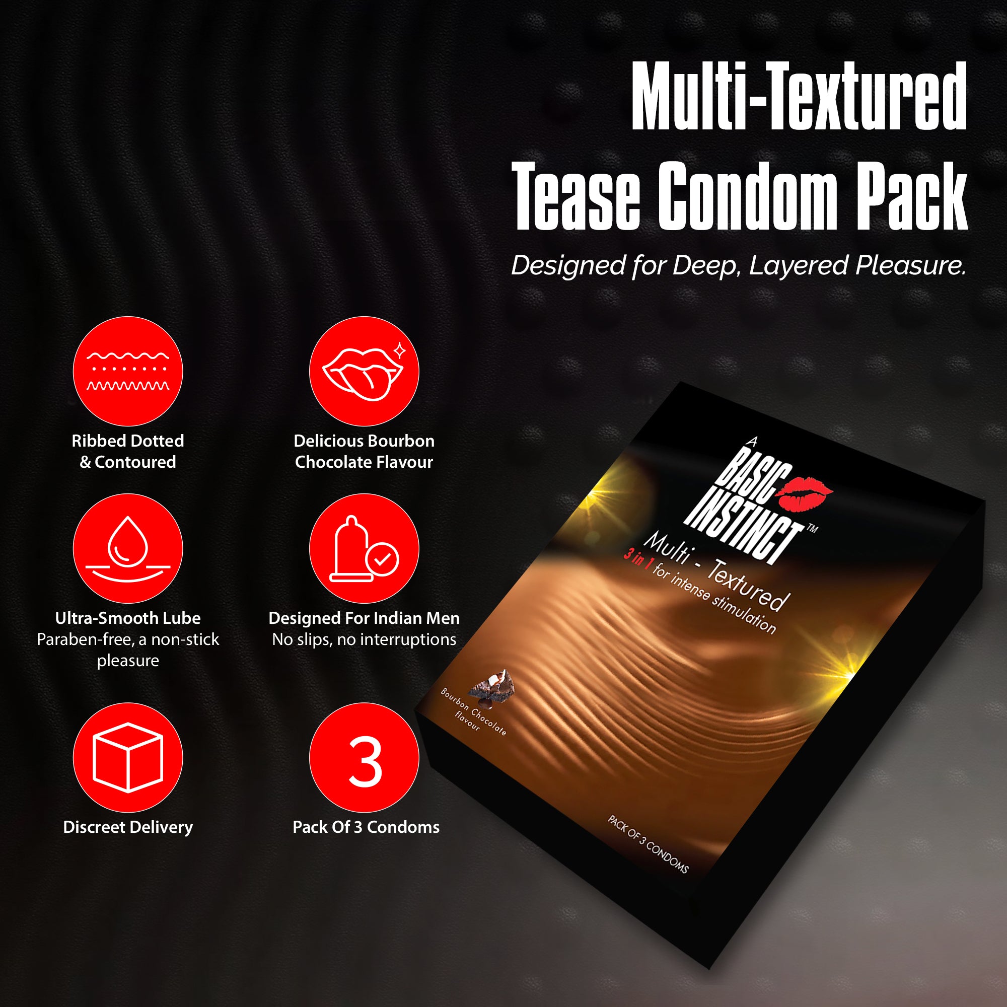 Multi Textured Condoms Bourbon Chocolate Pack of 3