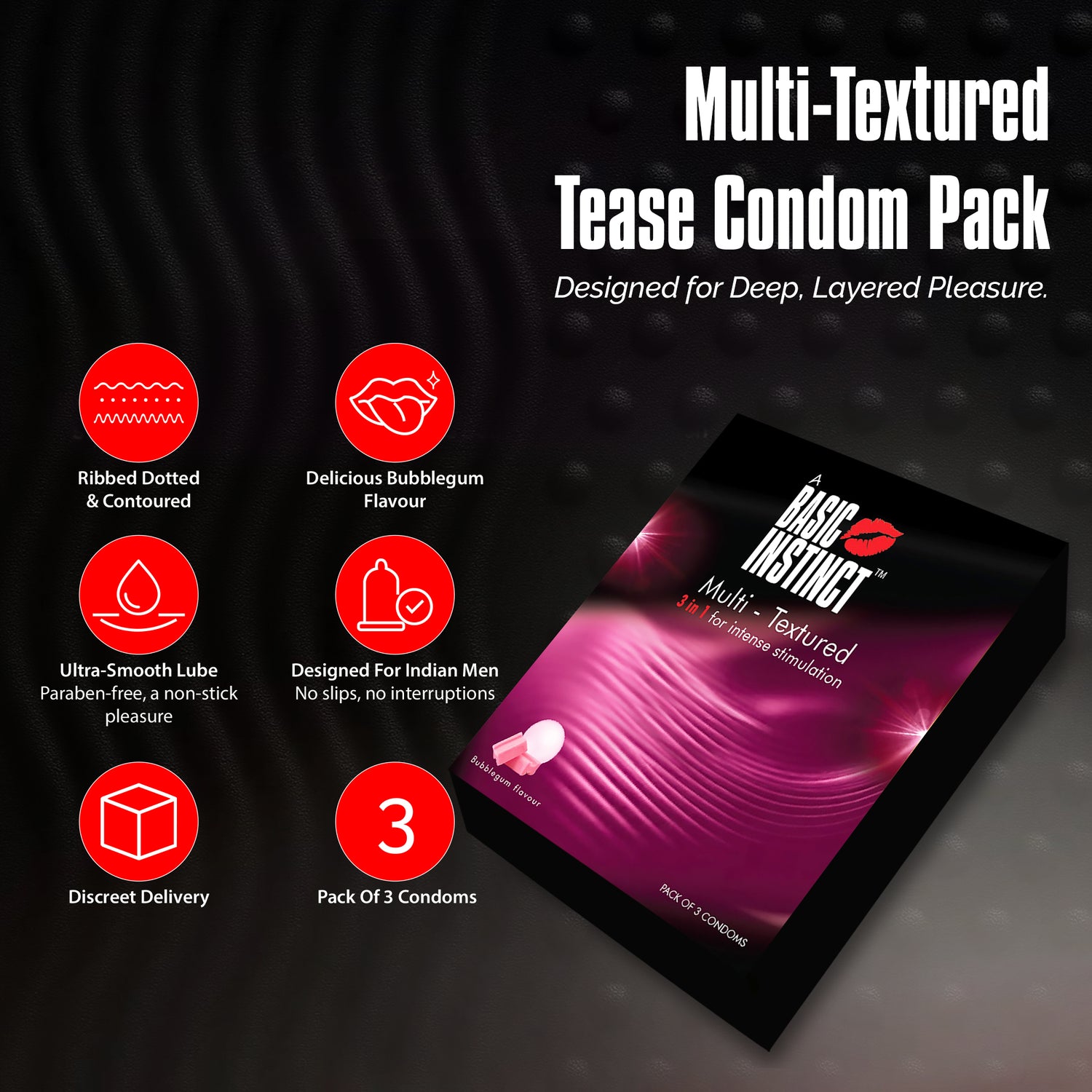 Multi Textured Condoms Bubblegum Pack of 3